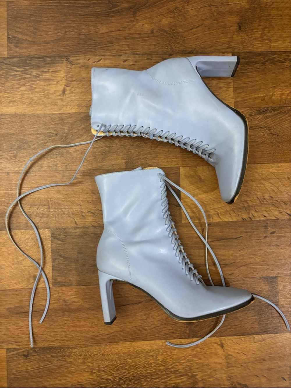 White Lace-Up Ankle Boots with Block Heel